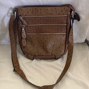 Bueno Brown Crossbody Bag with Adjustable Strap and Textured Finish